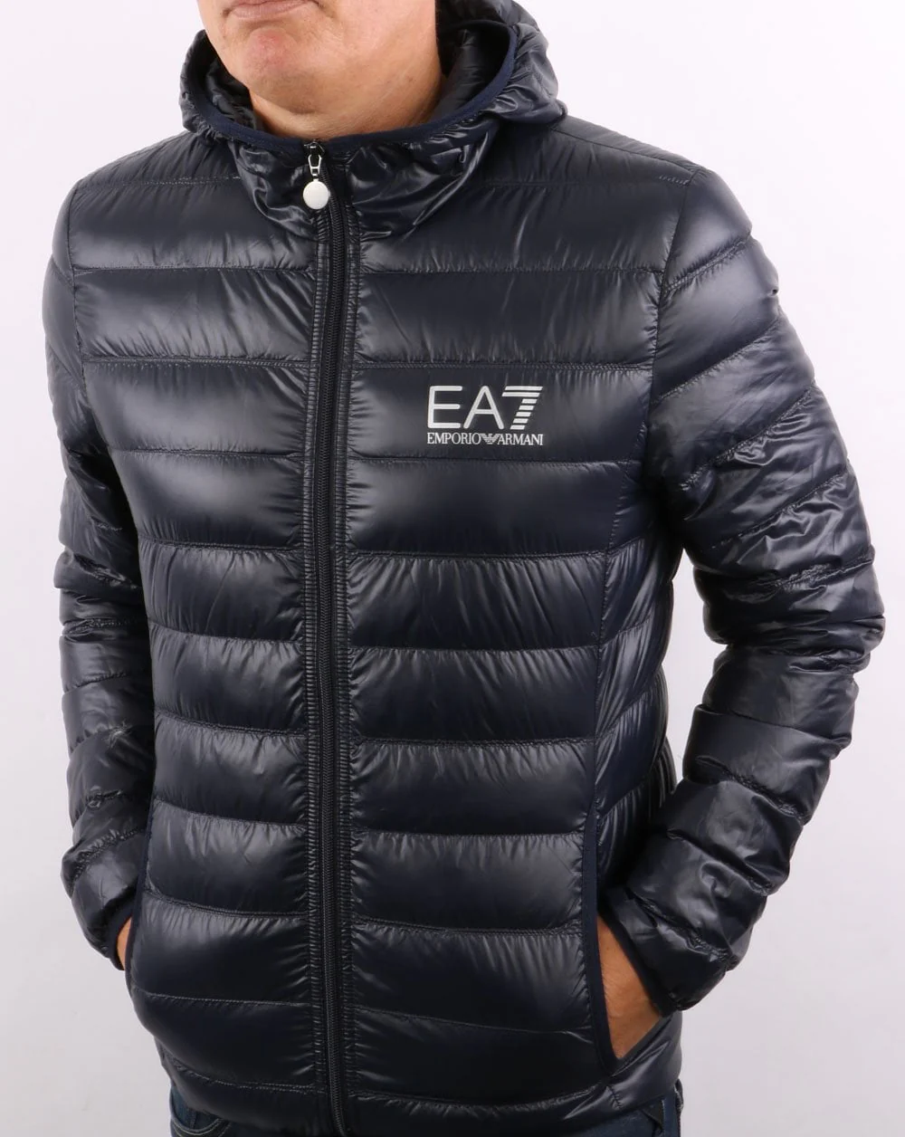 EA7 Core Logo Down Hooded Jacket Navy - Image 2