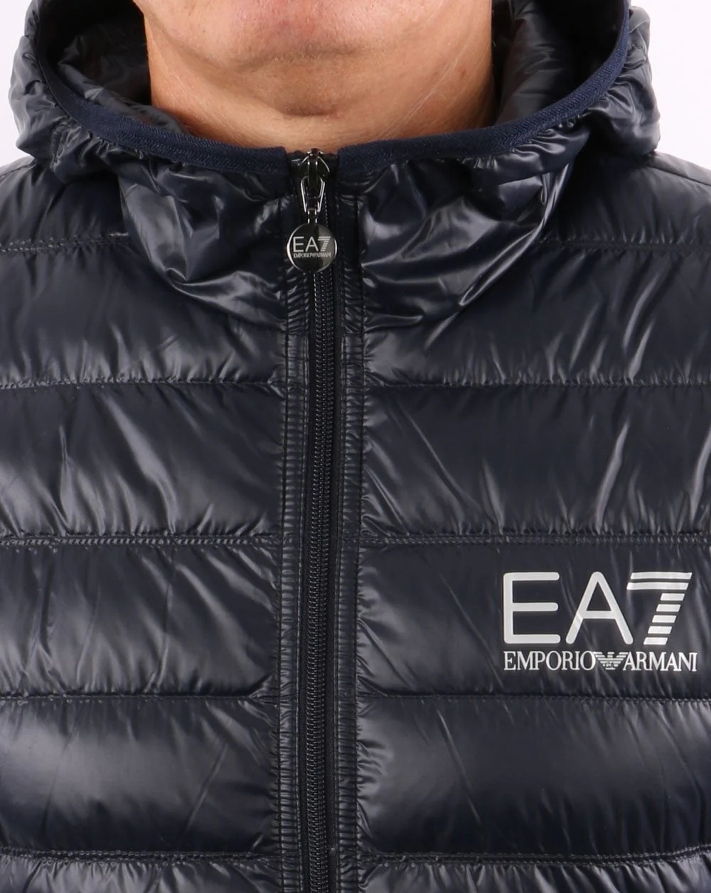 EA7 Core Logo Down Hooded Jacket Navy - Image 3