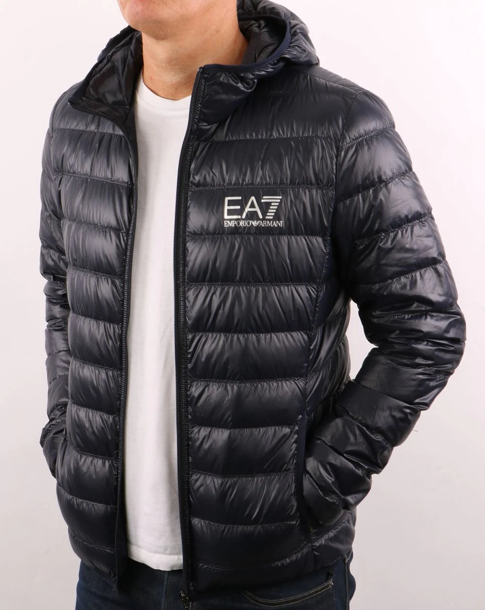 EA7 Core Logo Down Hooded Jacket Navy - Image 5