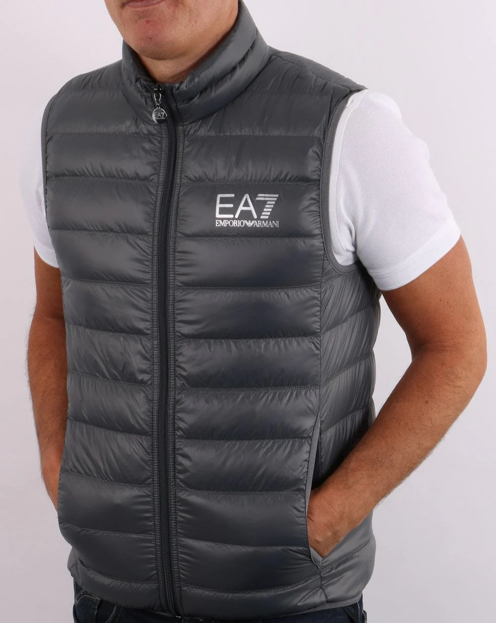 EA7 Core Logo Down Vest Charcoal Grey - Image 3
