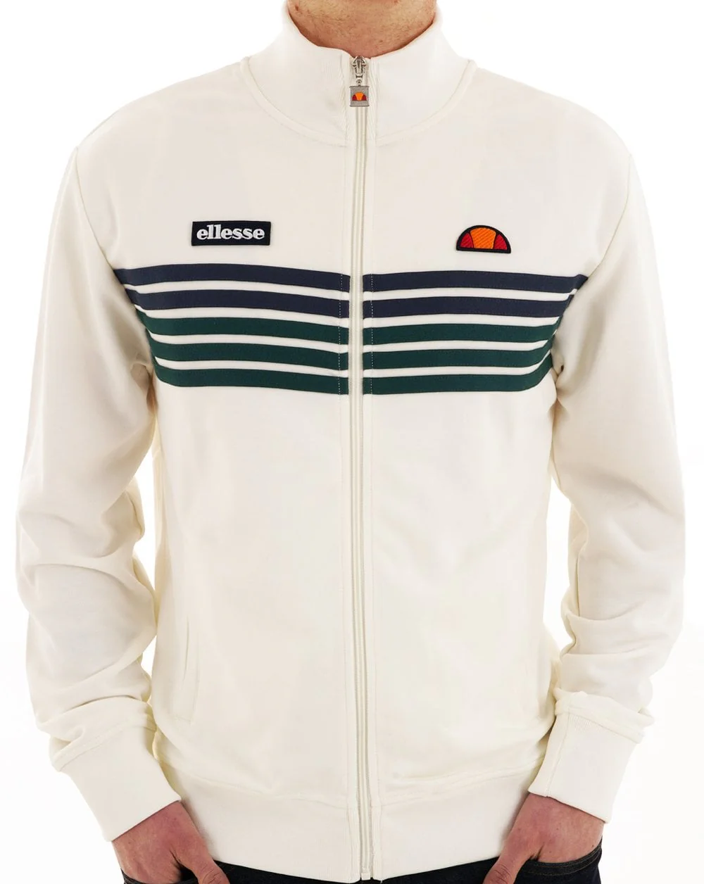 Ellesse 5 Stripe Track Top Off White/Dark Green