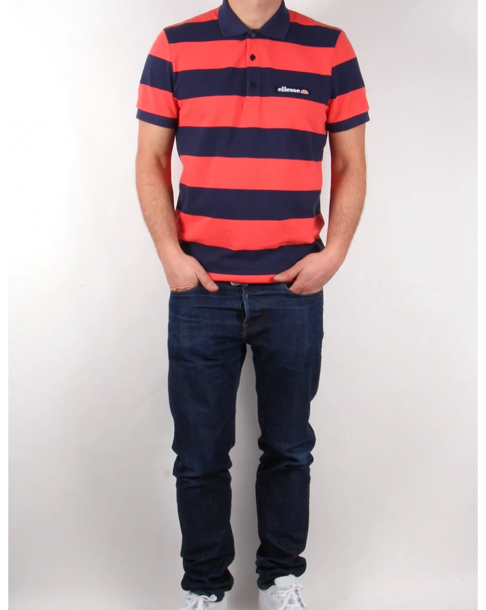 Ellesse Aronso Polo Shirt Dark Navy/Coral - Image 4