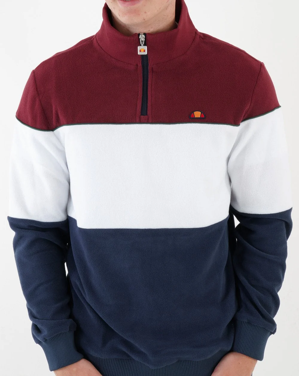 Ellesse Block 1/4 Zip Fleece Top Burgundy White Navy - Image 4