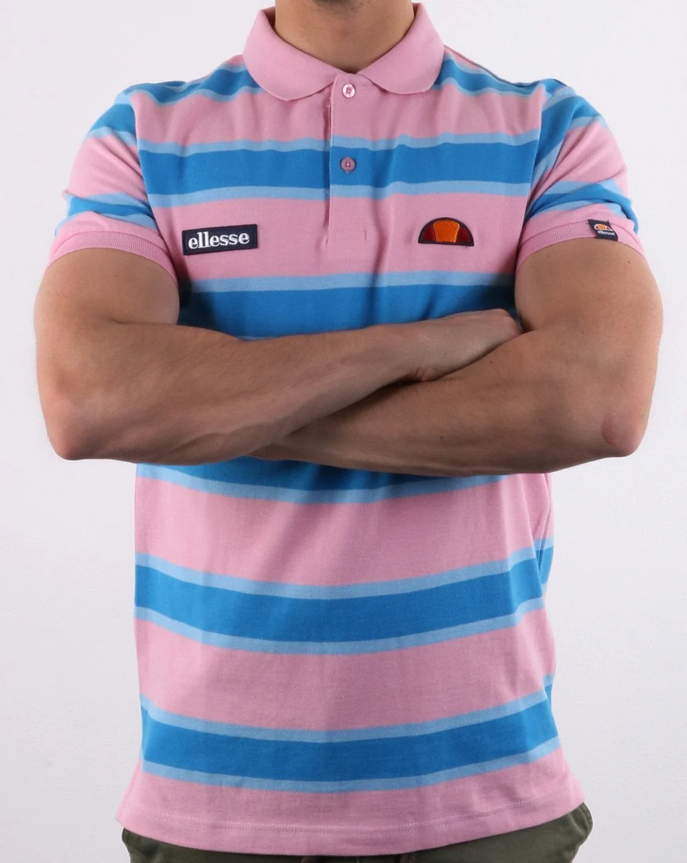 Ellesse Block Stripe Polo Shirt Pink / Blue - Image 3