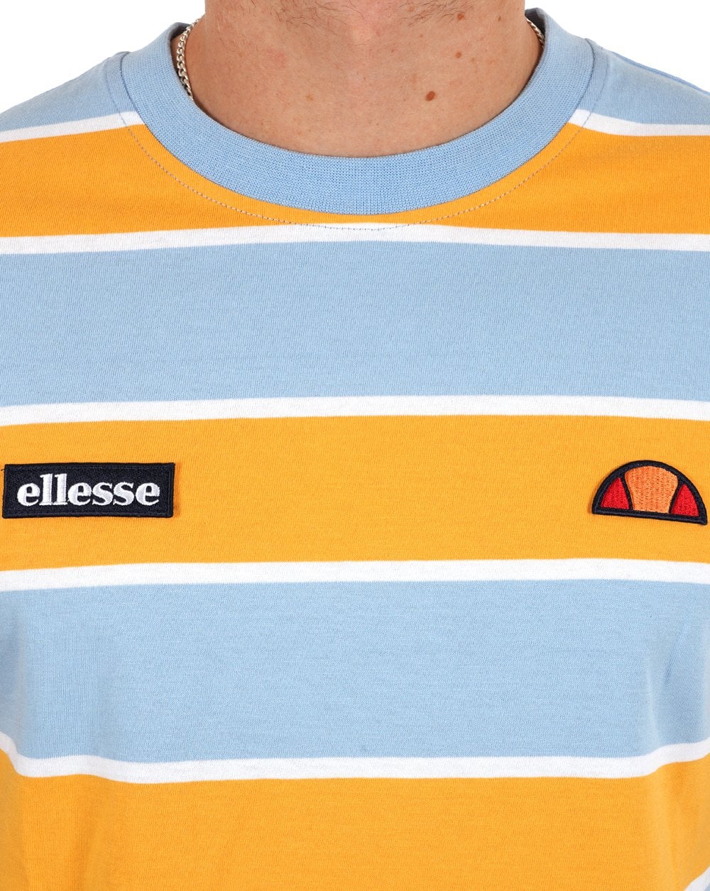 Ellesse Block Striped T Shirt Sky Orange - Image 2