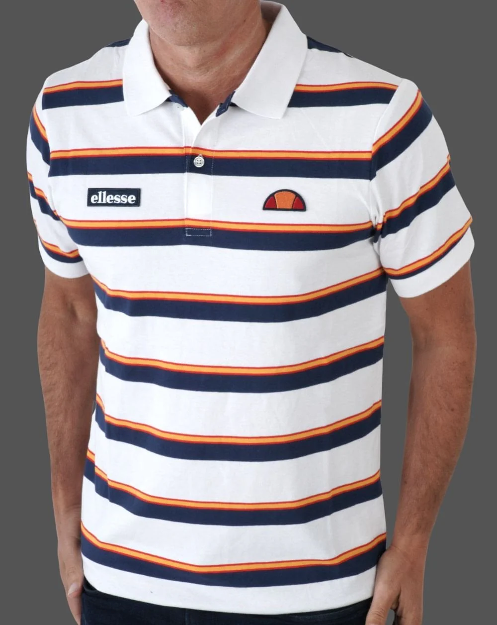 Ellesse Corp Multi Stripe Polo Shirt White - Image 2