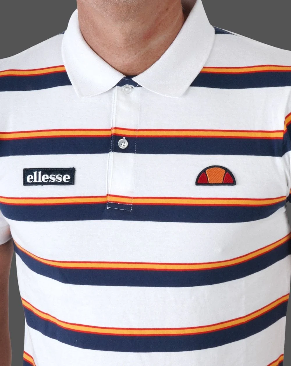 Ellesse Corp Multi Stripe Polo Shirt White - Image 3