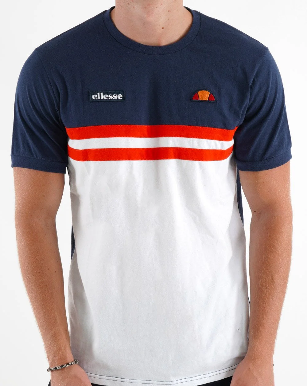 Ellesse Duo Stripe T Shirt Navy/White/Red - Image 3