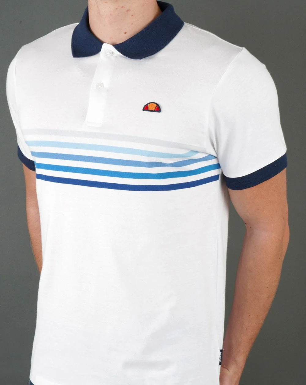 Ellesse Faded Multi Stripe Polo Shirt White/Blue - Image 2