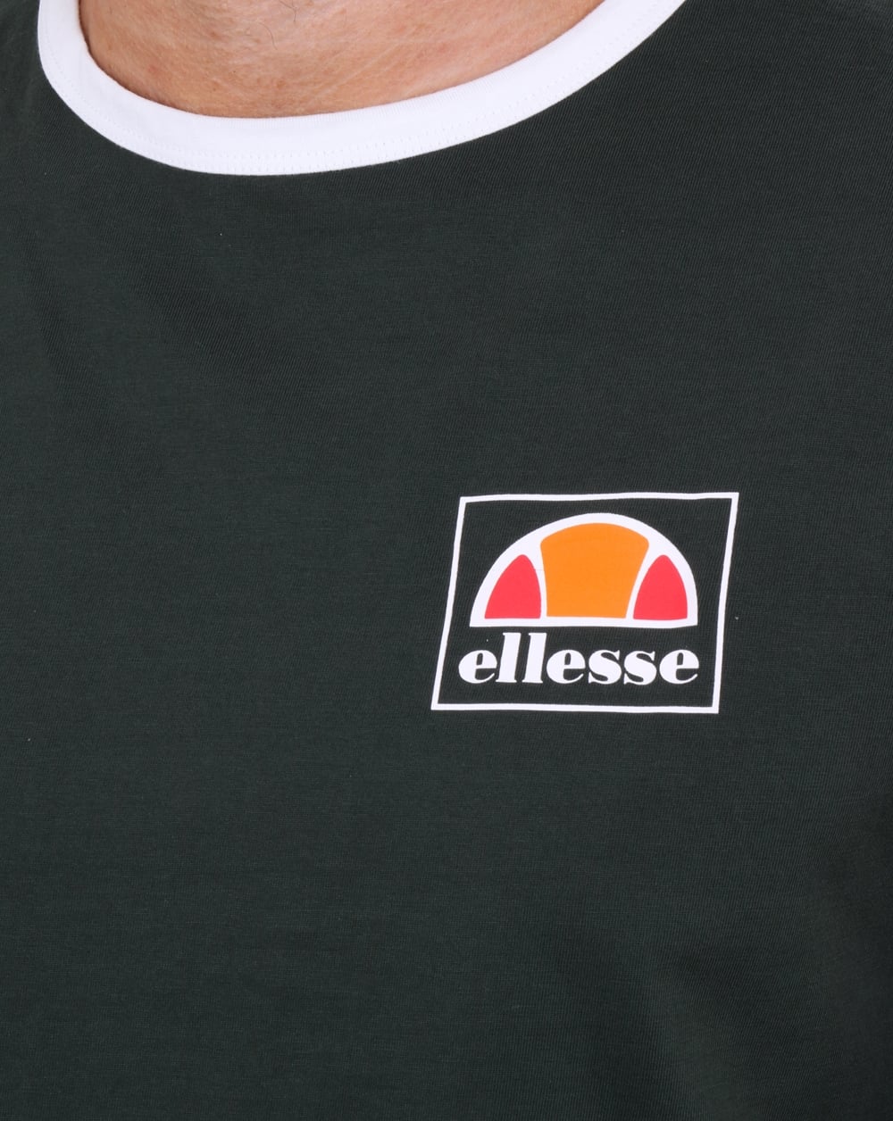 Ellesse Long Sleeve Ringer T Shirt Dark Green- White - Image 3