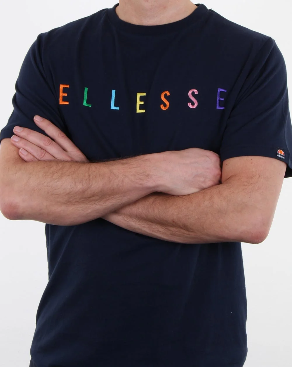 Ellesse Multi Colour Block Script T Shirt Navy - Image 3
