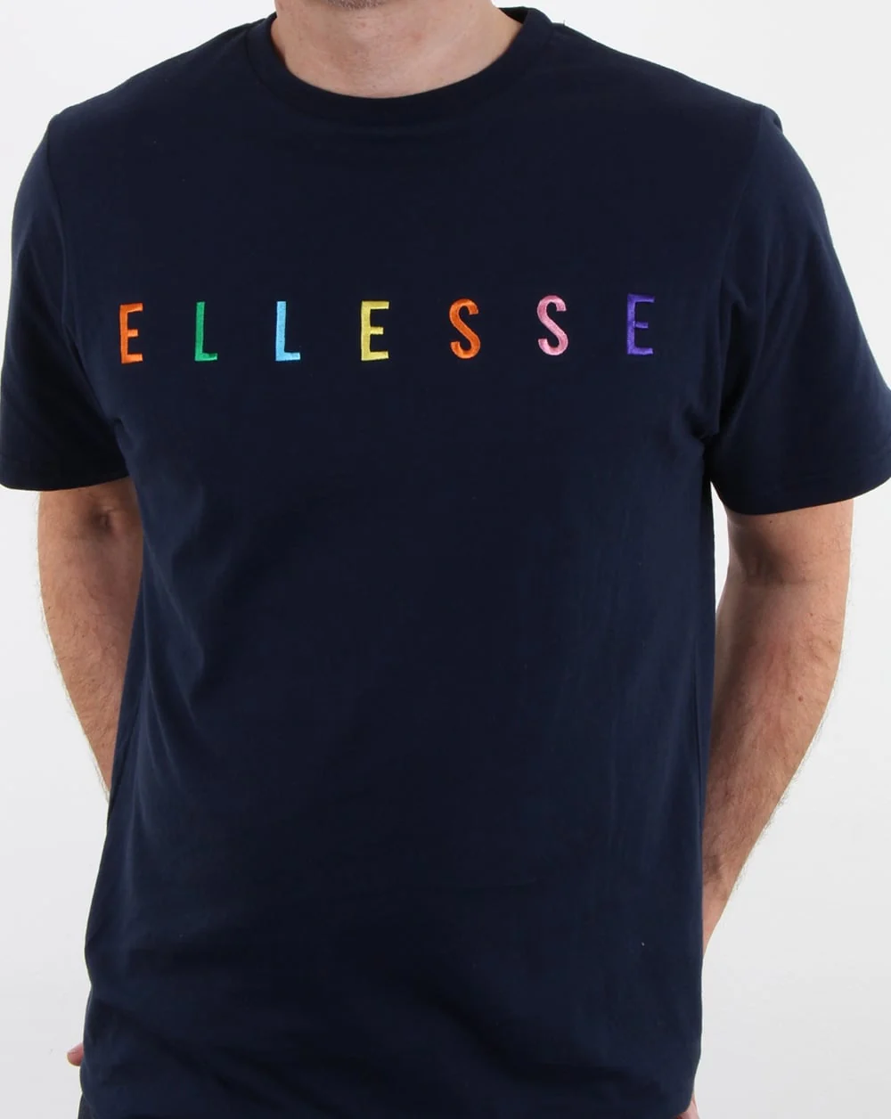 Ellesse Multi Colour Block Script T Shirt Navy - Image 4