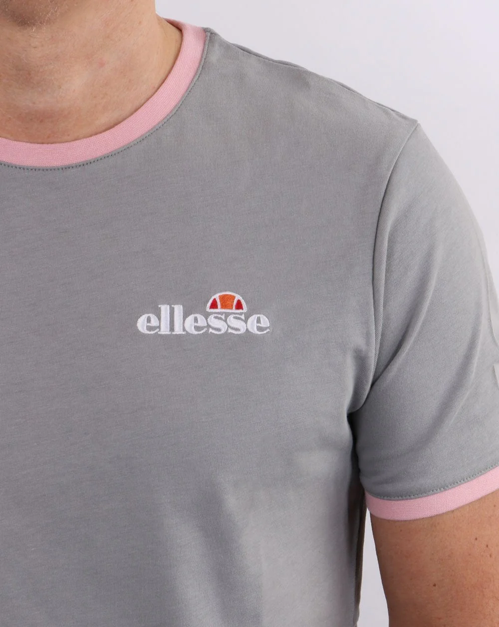 Ellesse Ringer T Shirt Grey/pink - Image 3