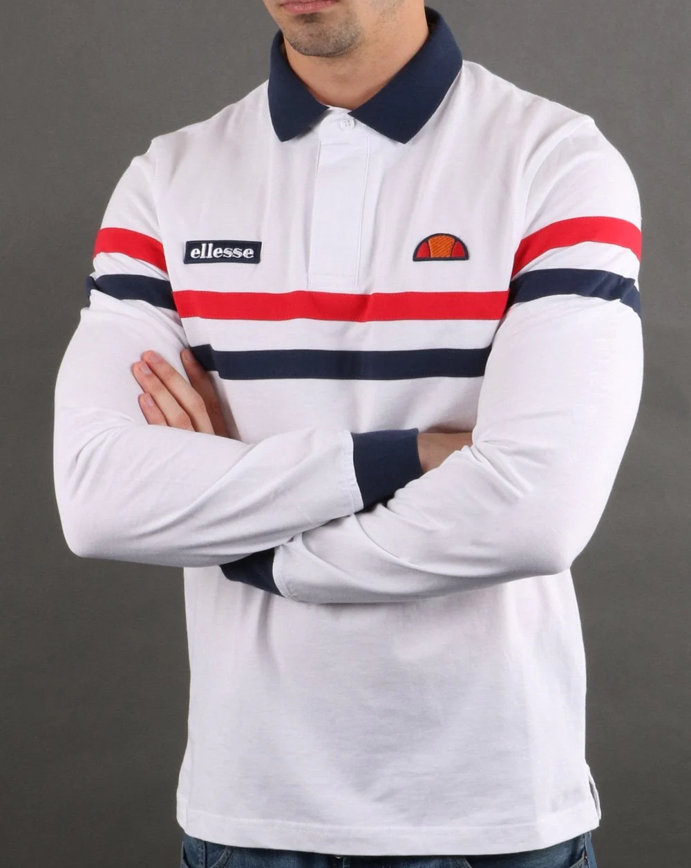 Ellesse Rugby Shirt White/Navy/Red - Image 3