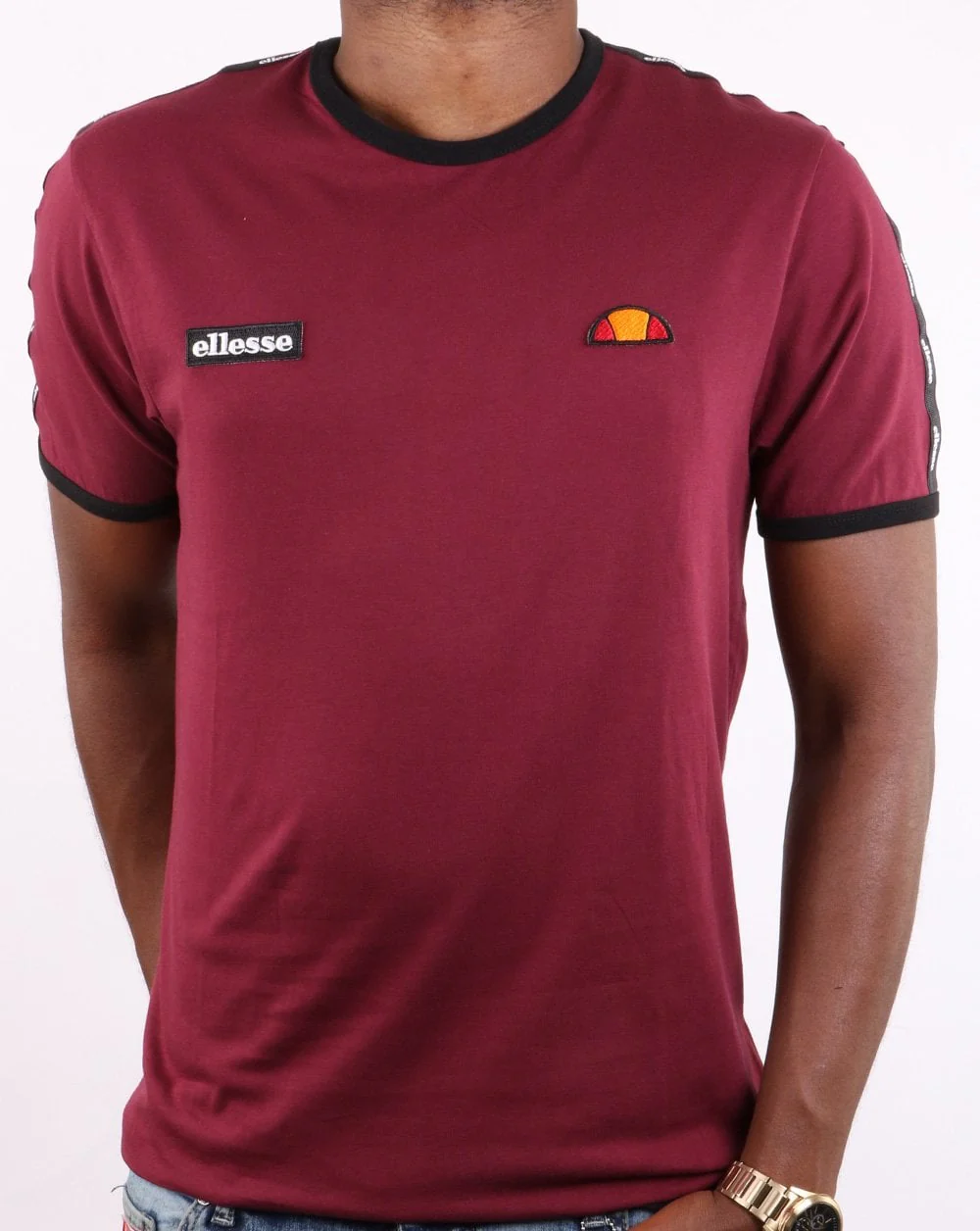 Ellesse Taping T Shirt Burgundy - Image 2