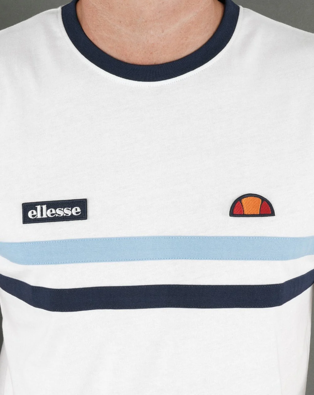 Ellesse Two Stripe T Shirt White/Sky/Navy - Image 2