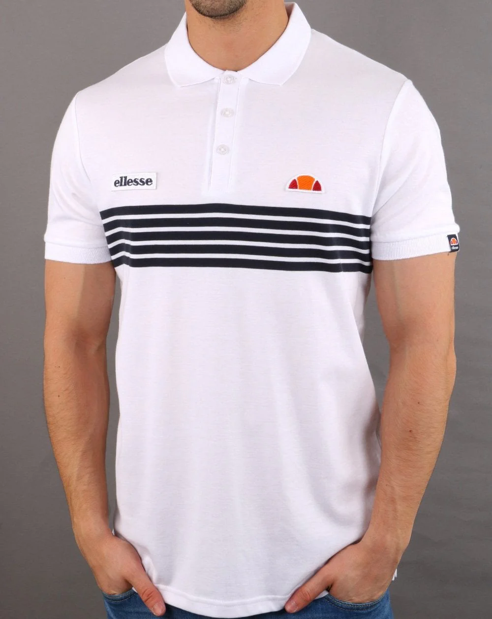 Ellesse Vilas Stripe Polo Shirt White