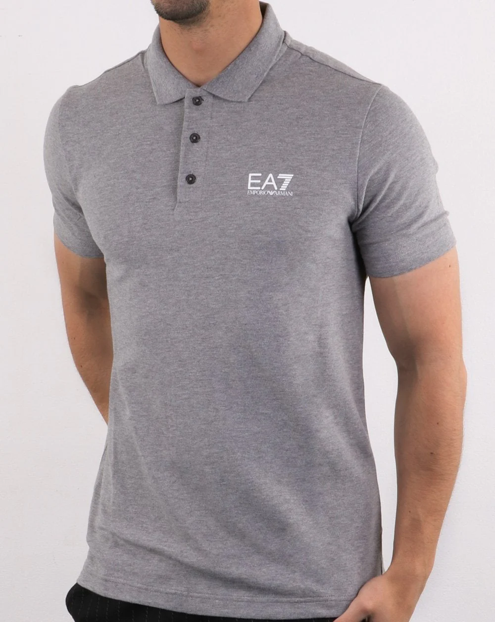 Emporio Armani EA7 Core Logo Pique Polo Shirt Grey Marl - Image 2