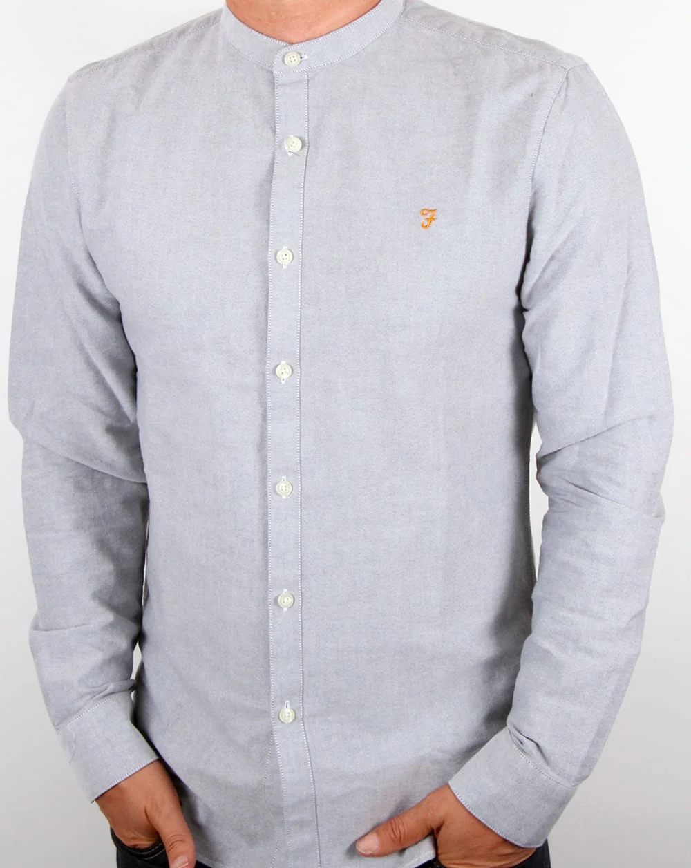 Farah Brewer Grandad Collar Shirt Anthracite - Image 3