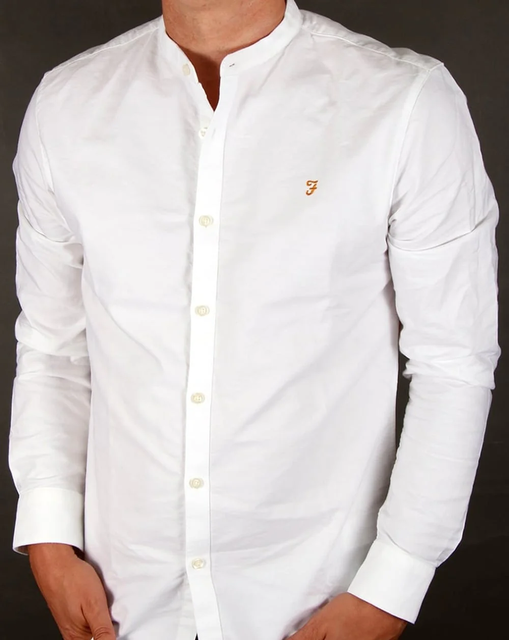 Farah Brewer Grandad Collar Shirt White