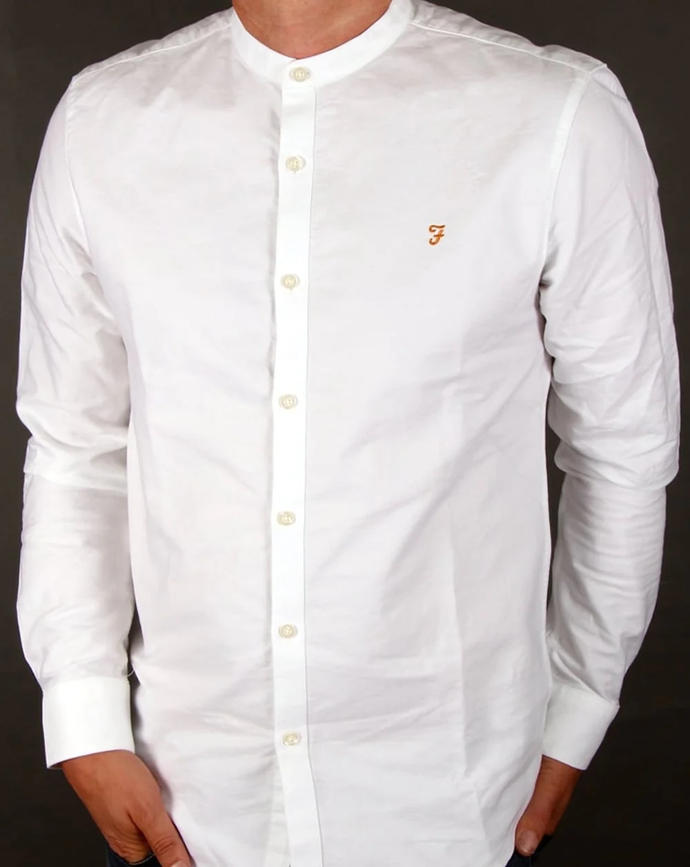 Farah Brewer Grandad Collar Shirt White - Image 2