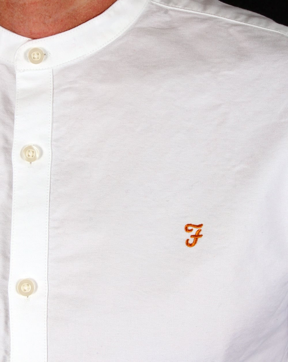 Farah Brewer Grandad Collar Shirt White - Image 3