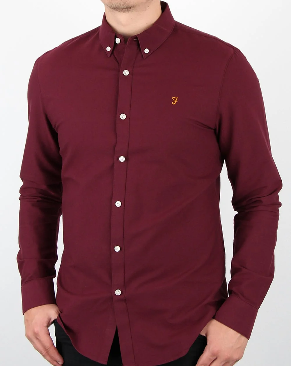 Farah Brewer Long Sleeve Shirt Burgundy