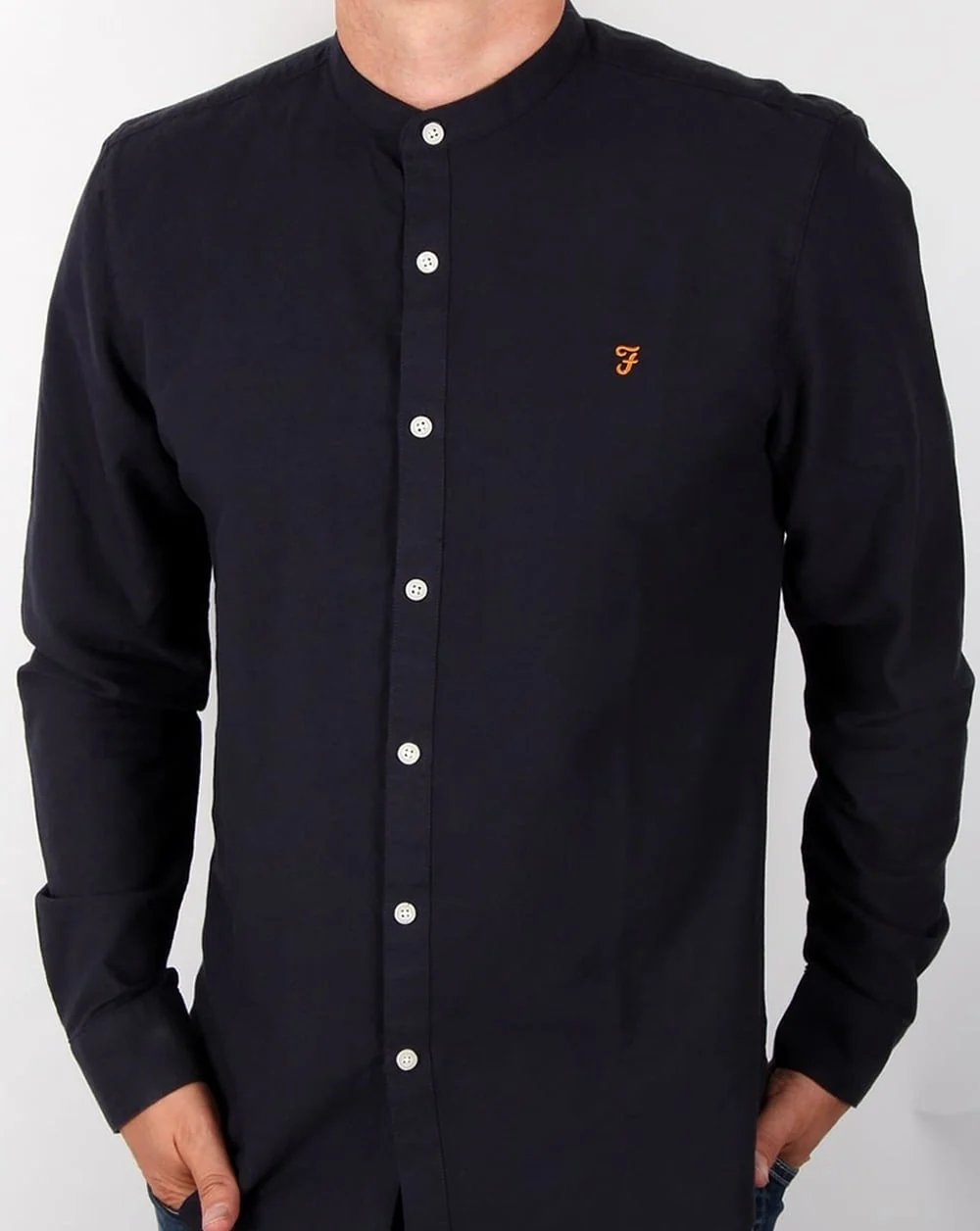 Farah Classic Grandad Collar Shirt Navy - Image 2
