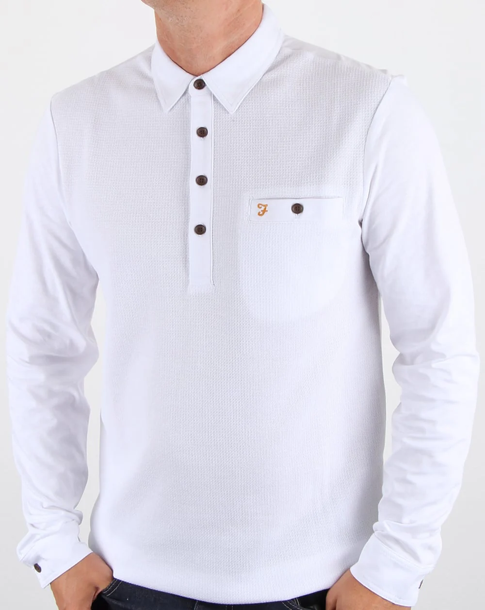 Farah Lester Long Sleeve Polo Shirt White - Image 4