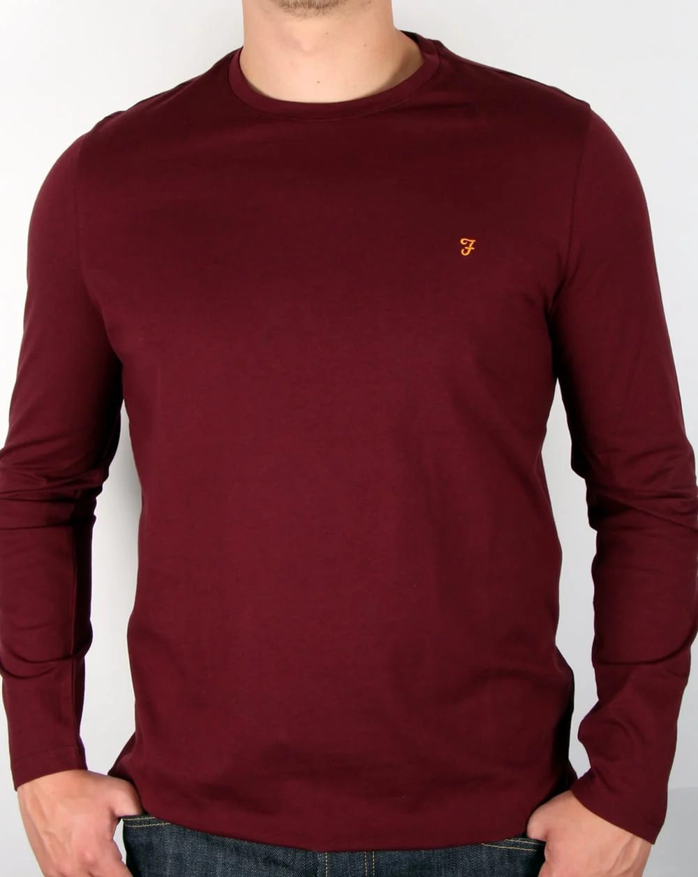 Farah Long Sleeve Denny Logo T-shirt Burgundy