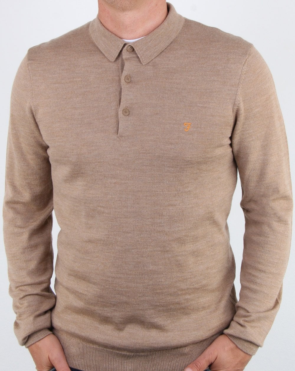 Farah Maidwell Knitted Polo Light Sand - Image 3