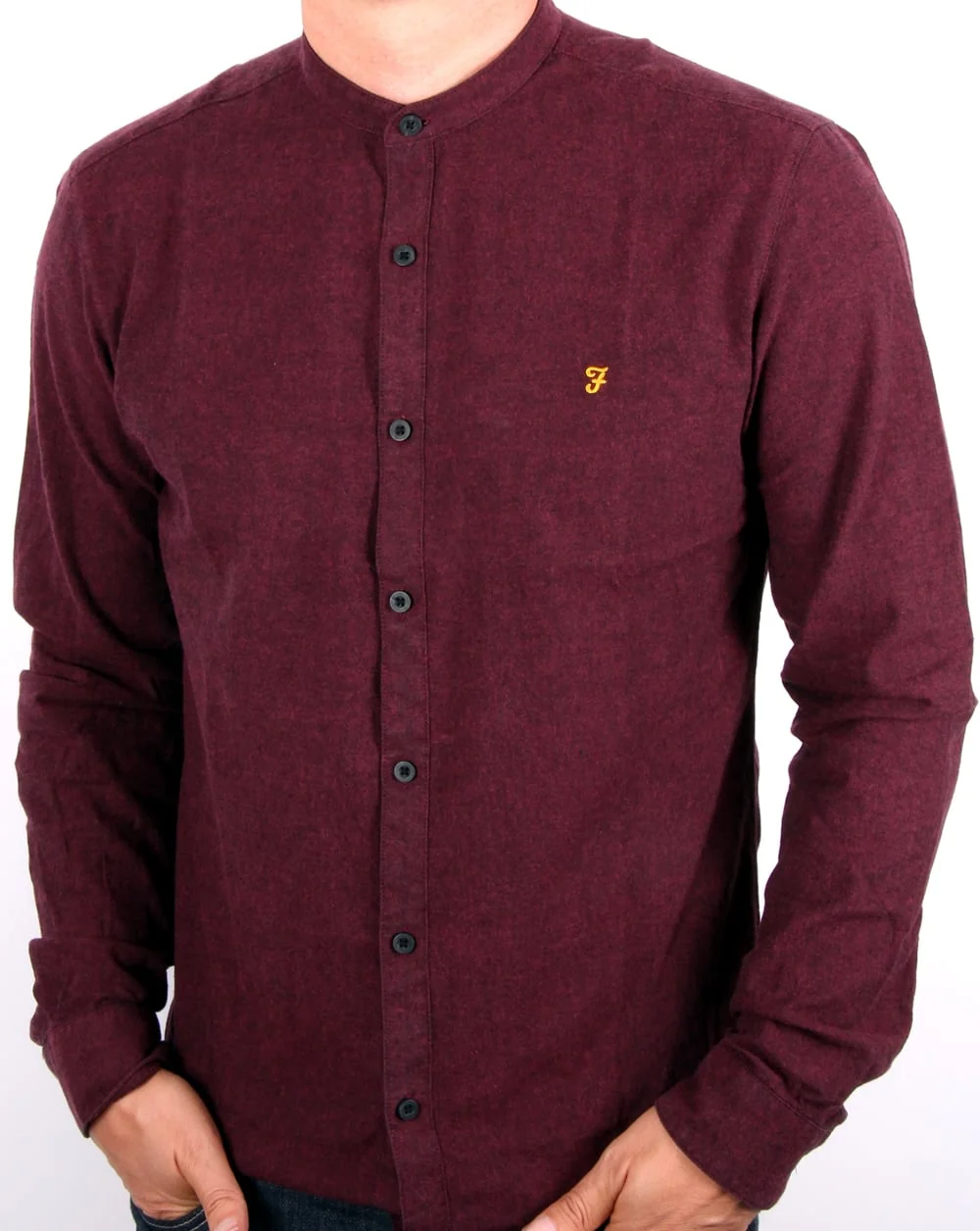 Farah Steen Grandad Collar Shirt Bordeaux - Image 3