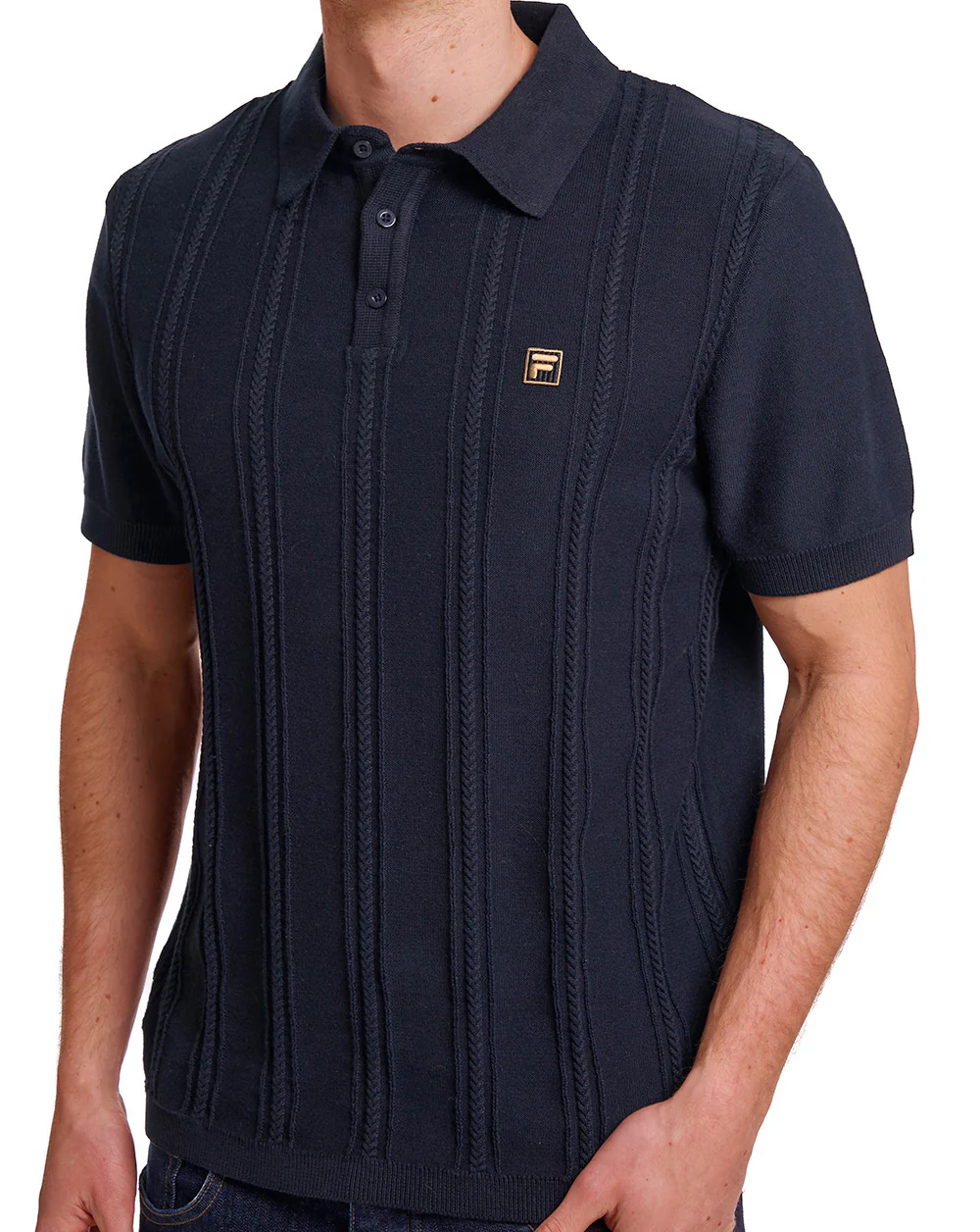 Fila Gold Barns Cable Knit Polo Black - Image 3