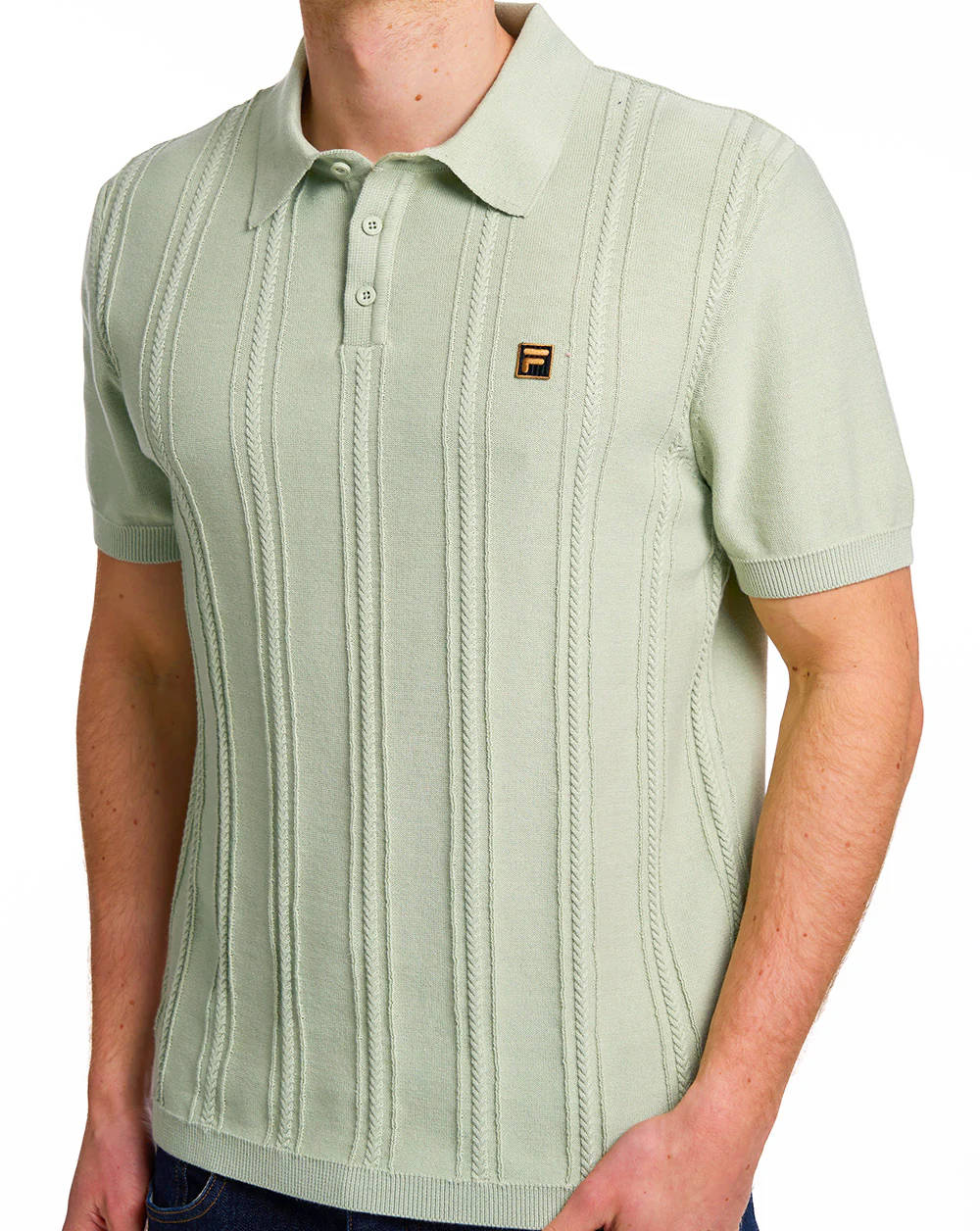 Fila Gold Barns Cable Knit Polo Light Green - Image 3
