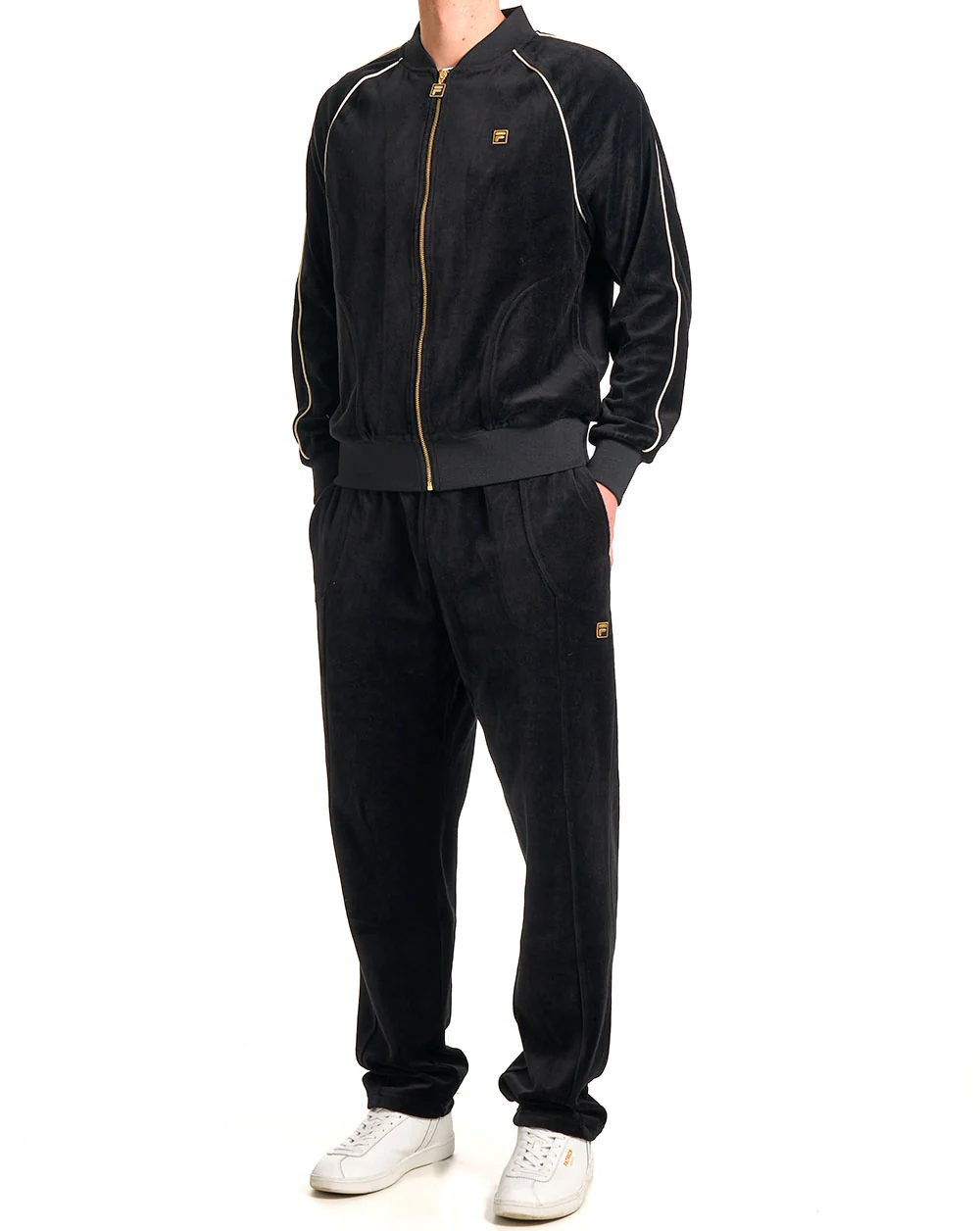 Fila Gold Fella Velour Track Jacket Black - Image 4