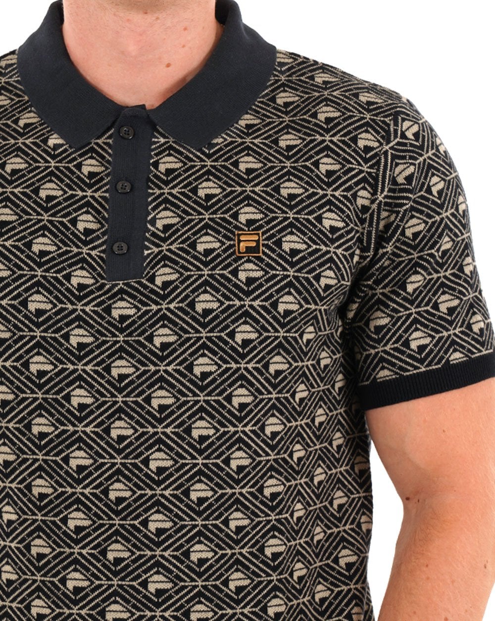 Fila Gold Pattern Knit Polo Black Stone - Image 2