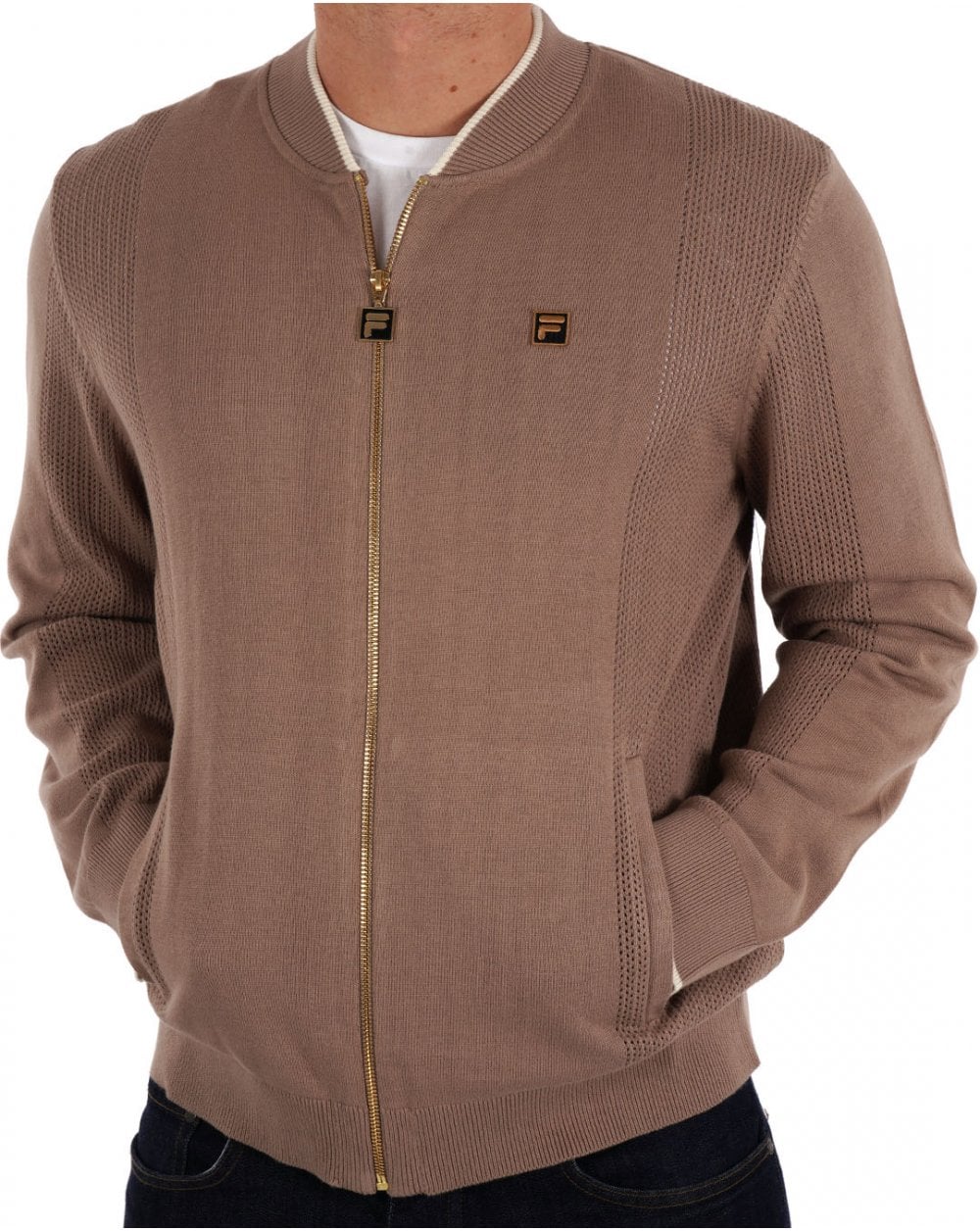 Fila Gold Pointelle Knit Track Top Mocha - Image 3
