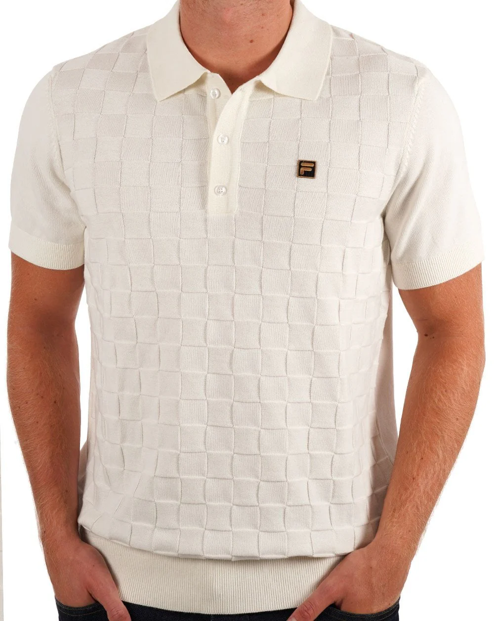Fila Gold Square Knit Polo Off White - Image 3