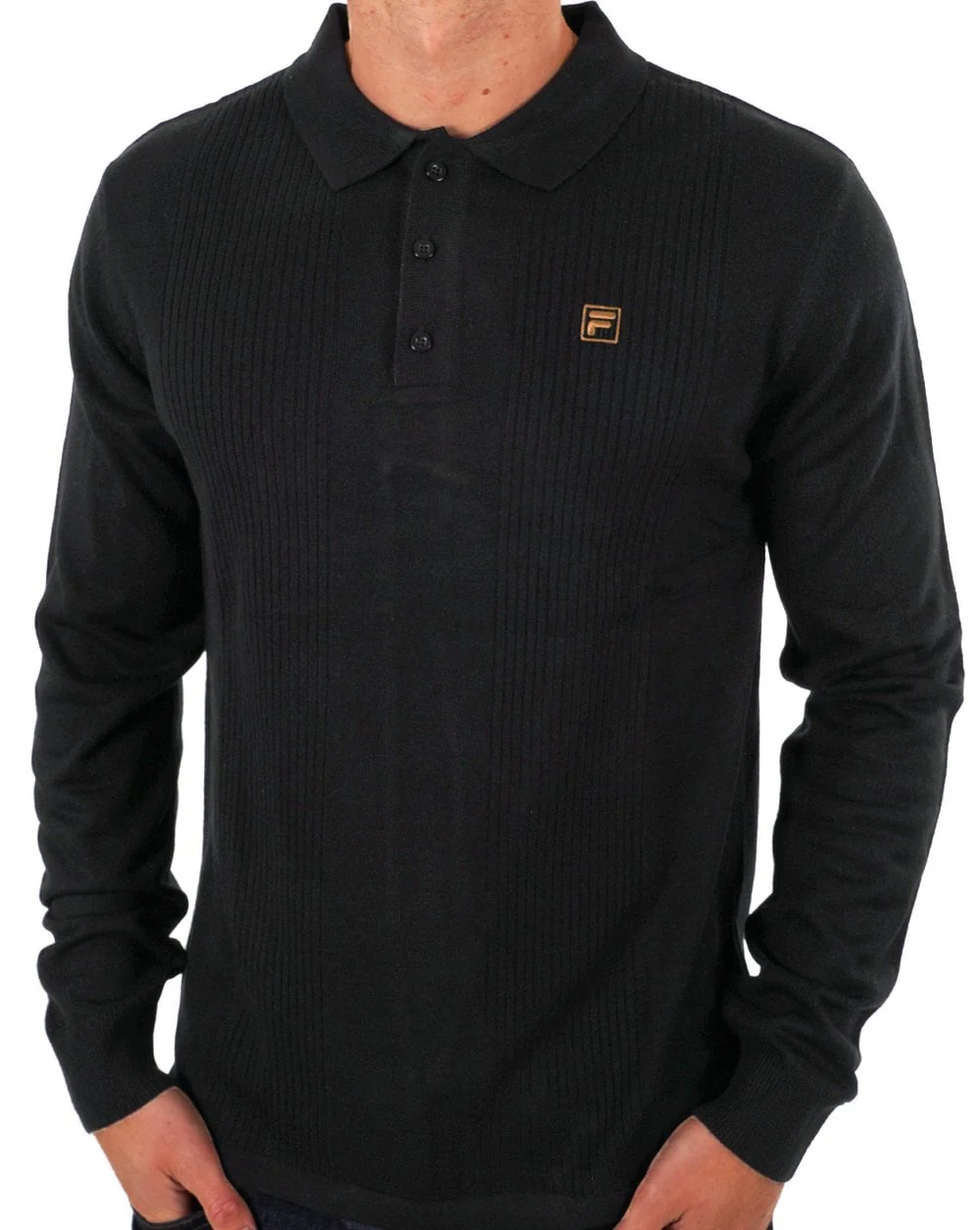 Fila Gold Textured LS Knit Polo Black