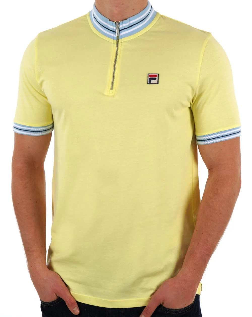 Fila Vintage 1/4 Zip Polo Shirt Yellow/Sky Blue