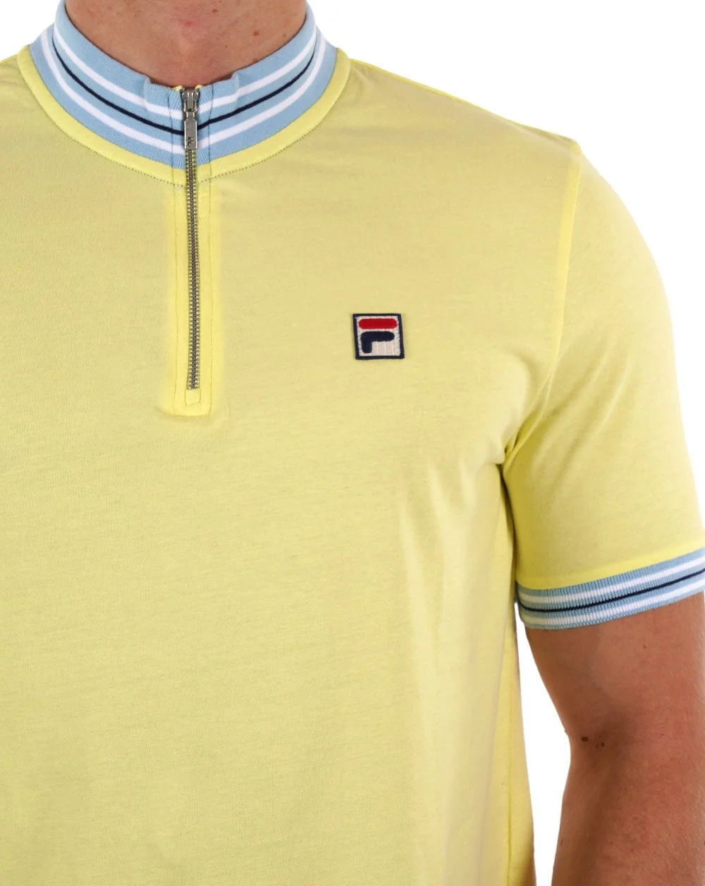 Fila Vintage 1/4 Zip Polo Shirt Yellow/Sky Blue - Image 2