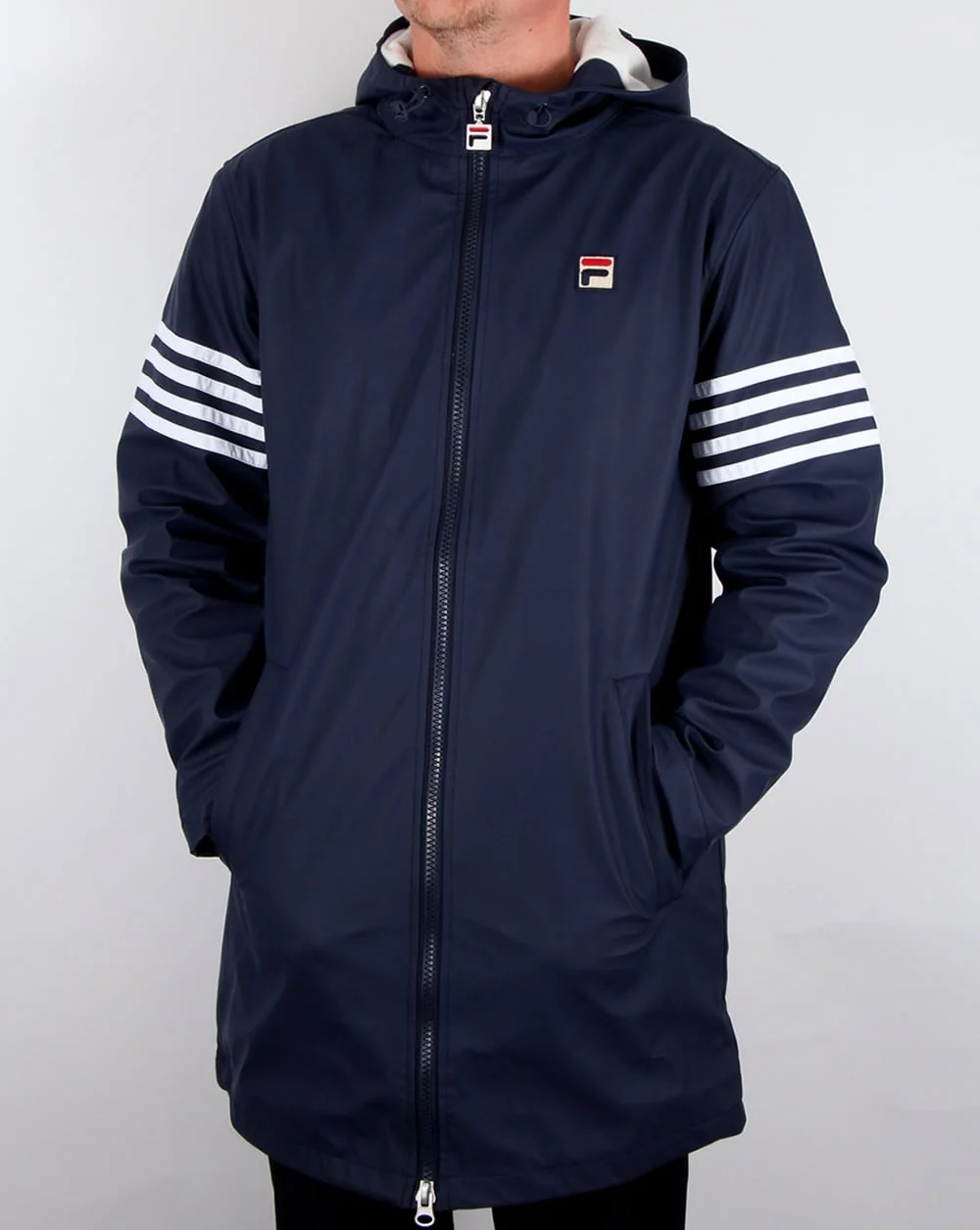 Fila Vintage 4 stripe Hooded Parka Navy - Image 3