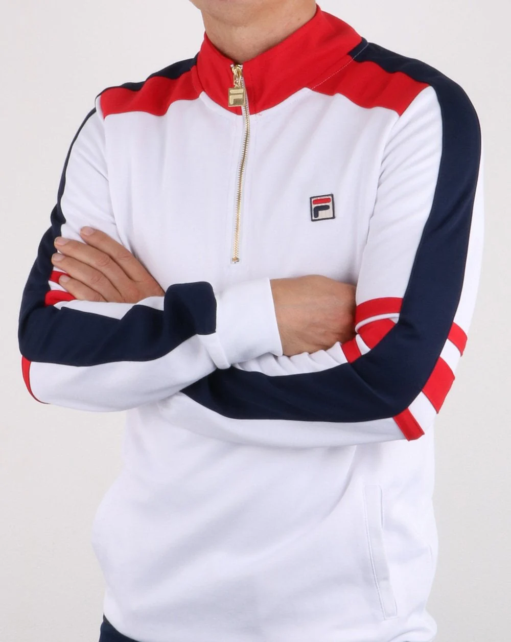 Fila Vintage Alastair Qtr Zip Track Top White/red/navy - Image 3