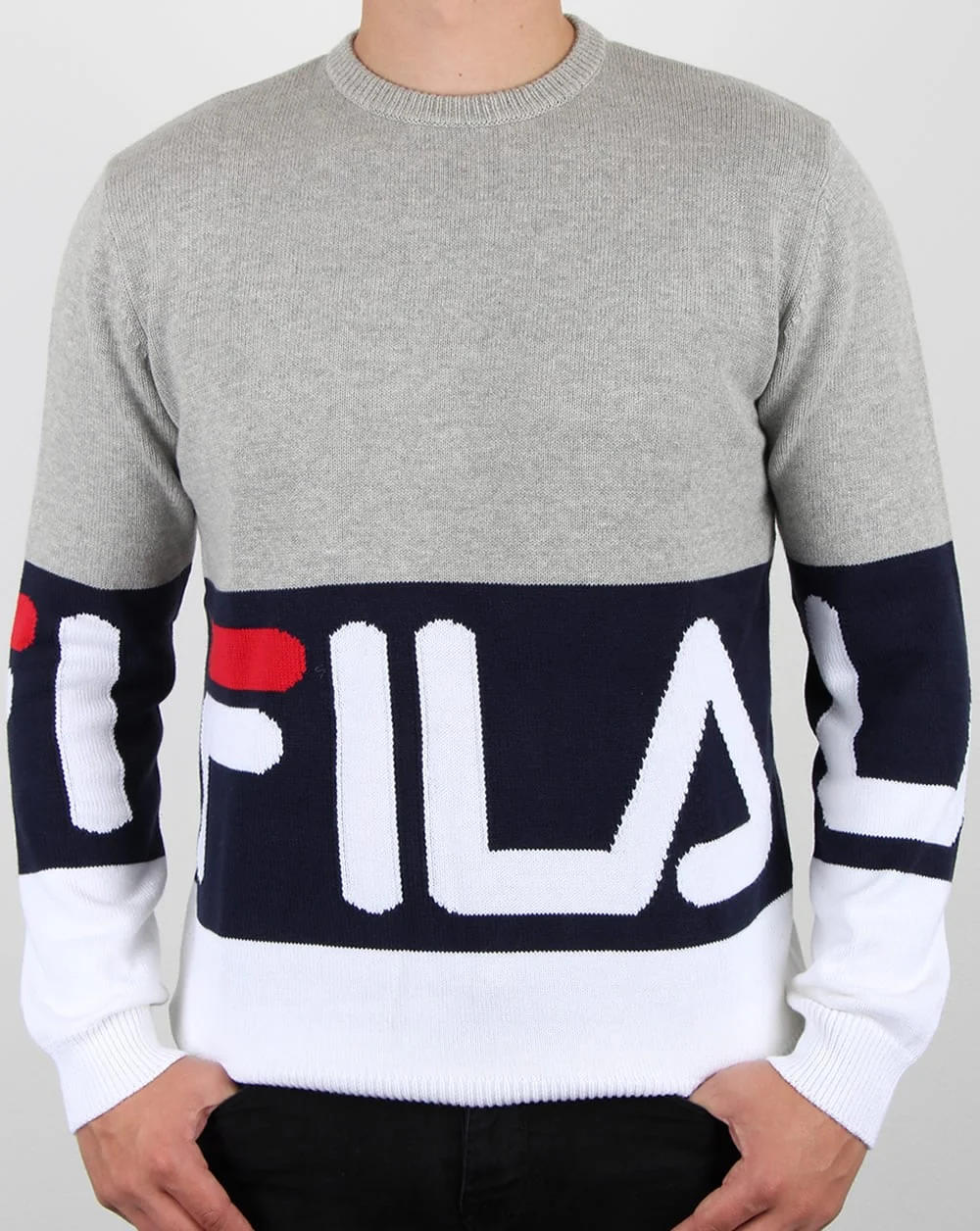 Fila Vintage Blake Crew Neck Jumper Grey Marl - Image 2