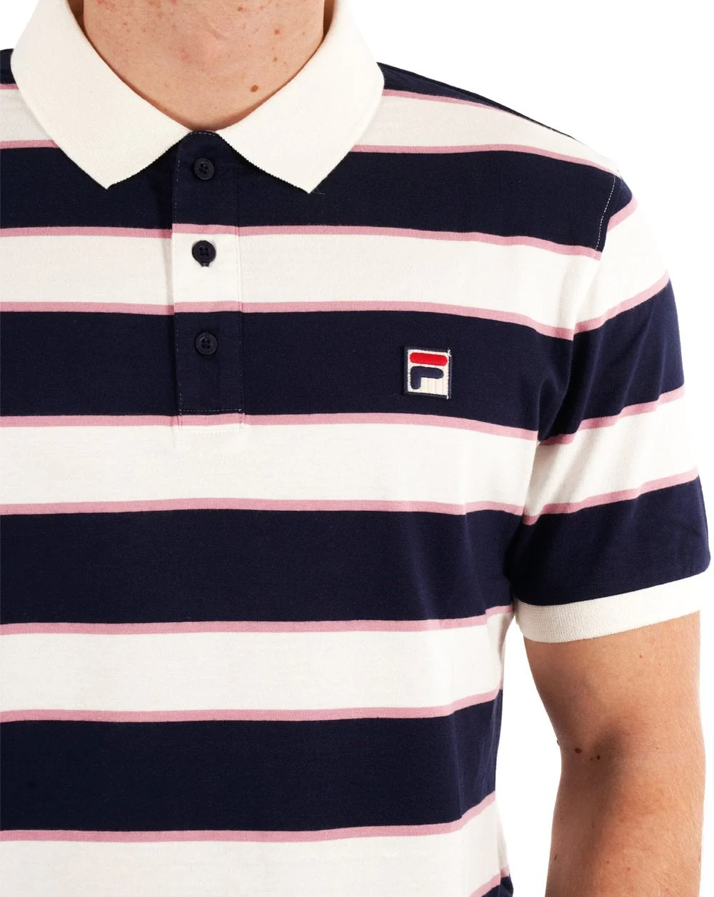 Fila Vintage Block Striped Polo Navy Gardenia - Image 2