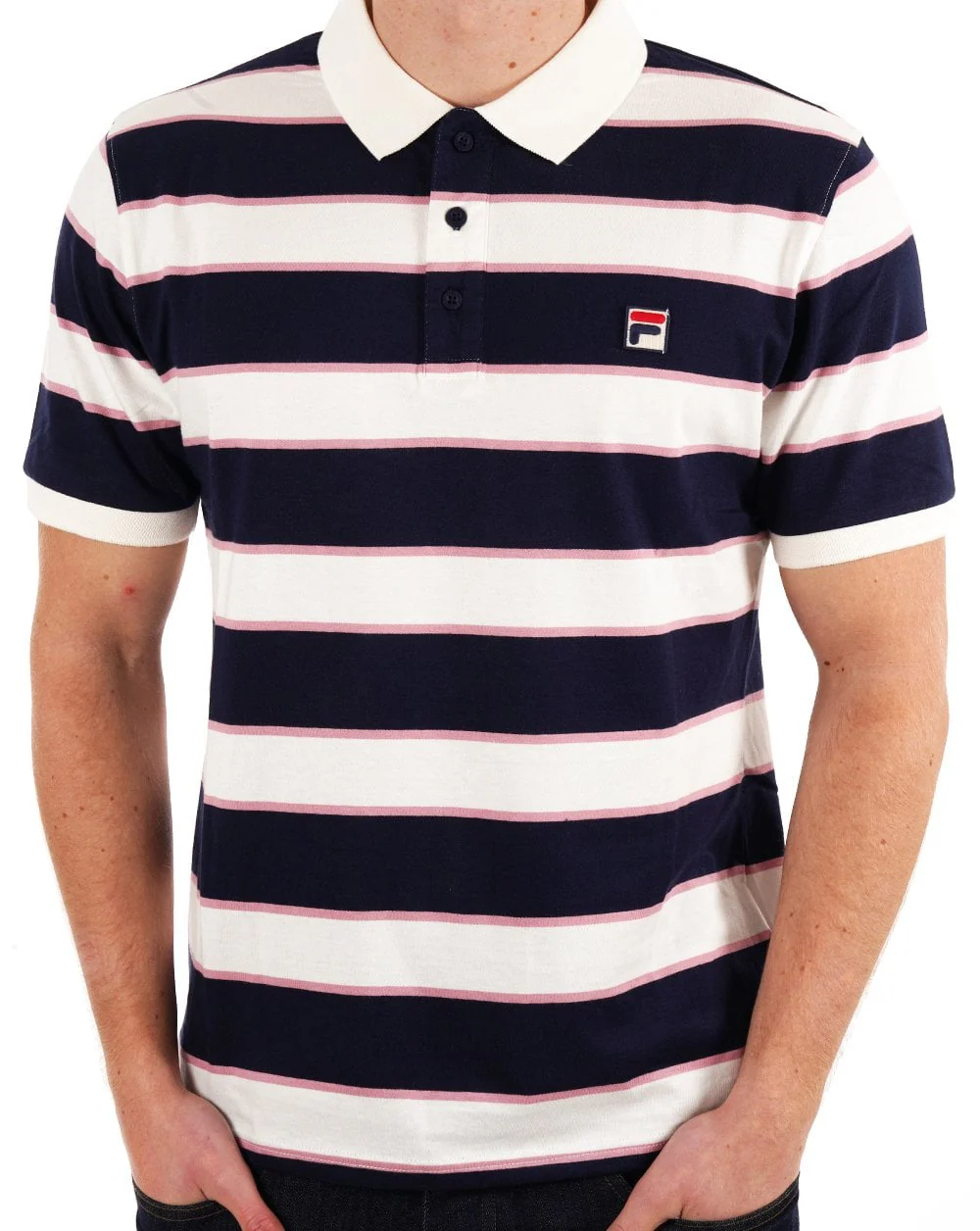 Fila Vintage Block Striped Polo Navy Gardenia - Image 3