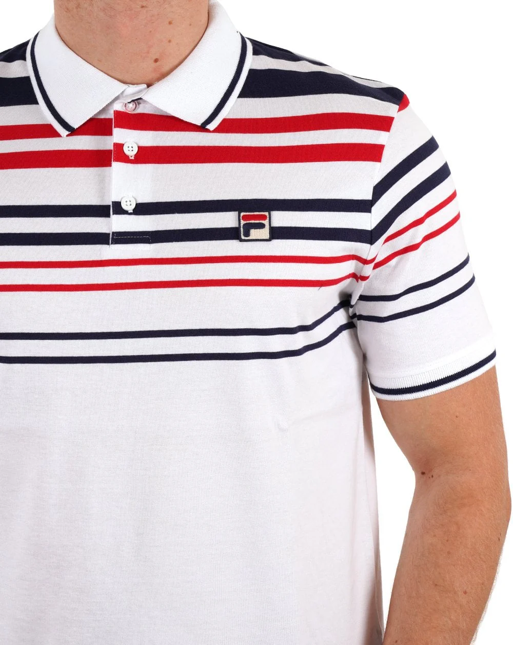 Fila Vintage Business Polo Shirt White Navy Red - Image 2