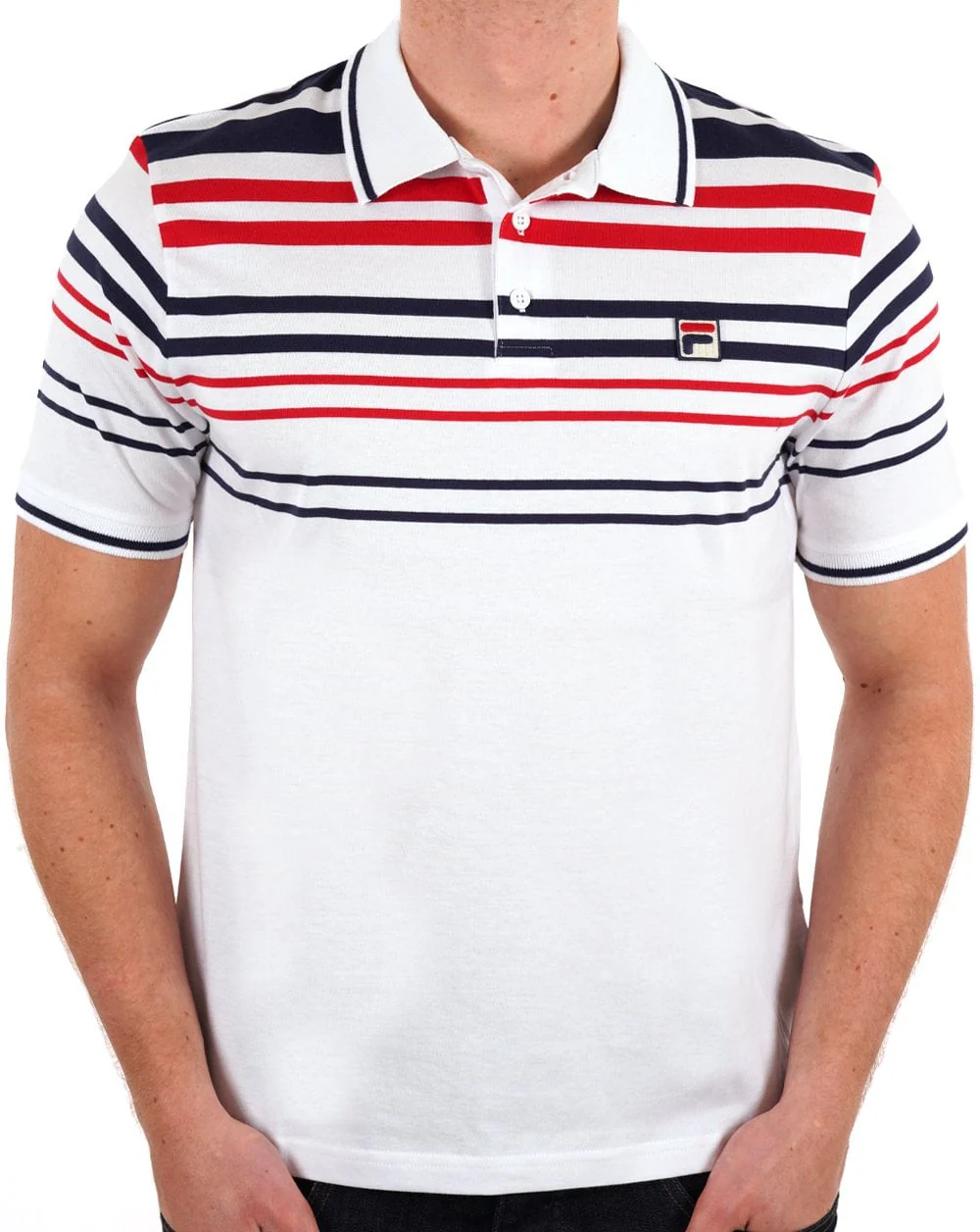 Fila Vintage Business Polo Shirt White Navy Red - Image 3