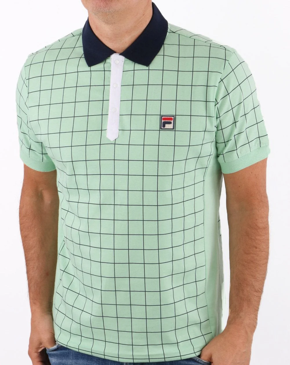Fila Vintage Check Polo Shirt Pastel Green/Navy