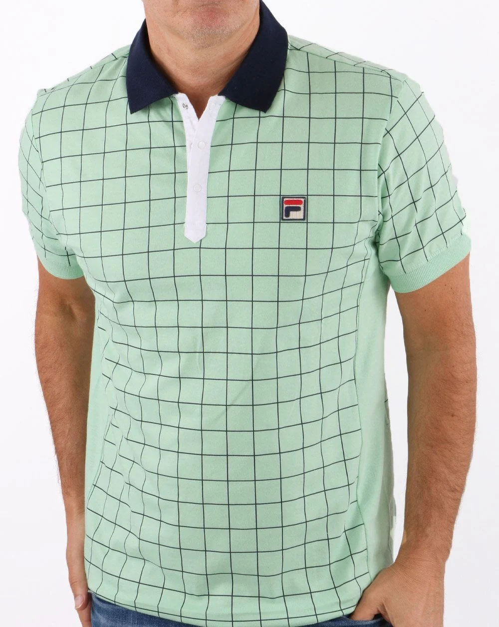 Fila Vintage Check Polo Shirt Pastel Green/Navy - Image 3